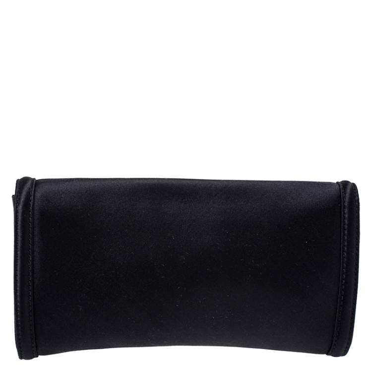 Pre Owned Bvlgari Black Satin Leoni Flap Clutch