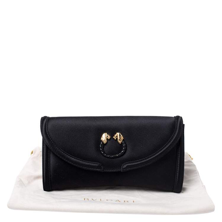 Pre Owned Bvlgari Black Satin Leoni Flap Clutch
