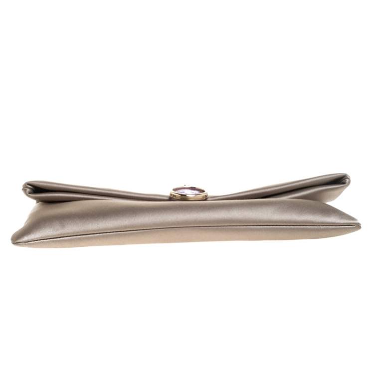 Pre Owned Bvlgari Beige Satin Monete Clutch