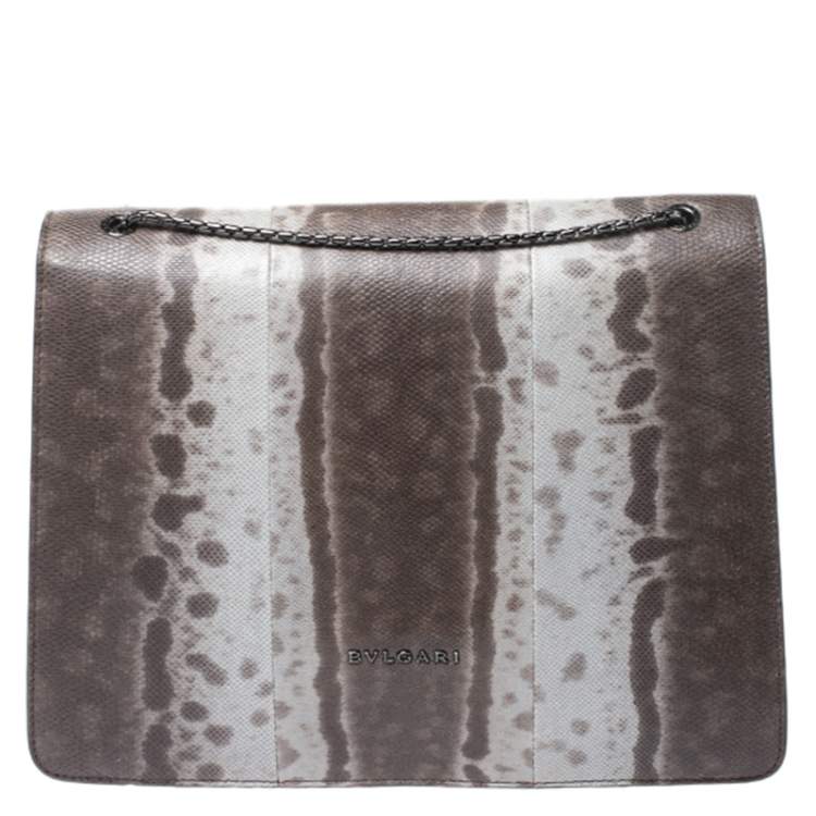 Pre Owned Bvlgari Grey Karung Large Serpenti Forever Shoulder Bag 