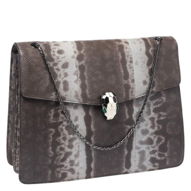 Pre Owned Bvlgari Grey Karung Large Serpenti Forever Shoulder Bag 