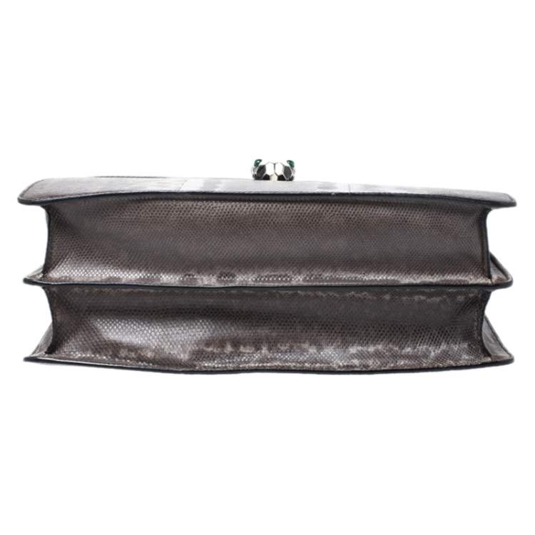 Pre Owned Bvlgari Grey Karung Large Serpenti Forever Shoulder Bag 