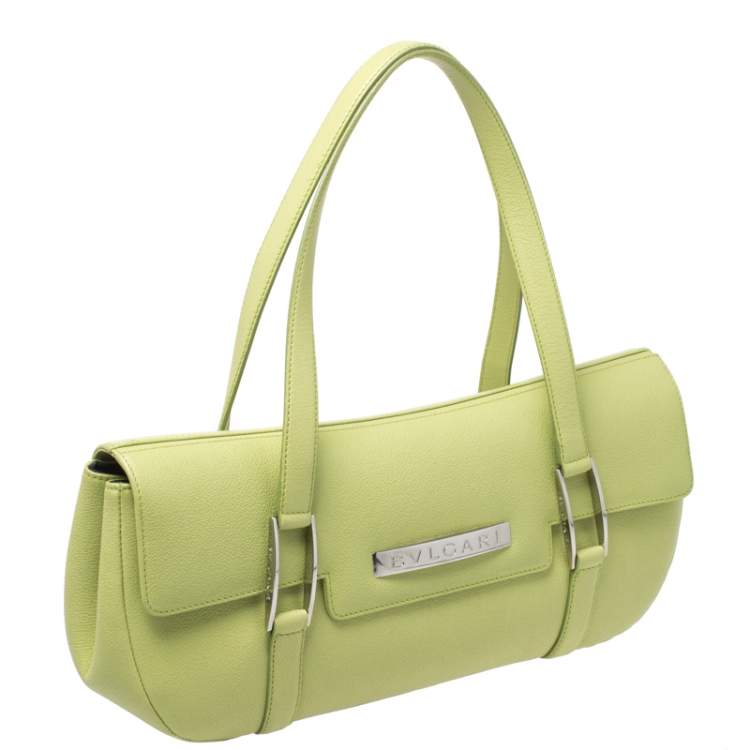 Pre Owned Bvlgari Neon Green Leather Flap Satchel