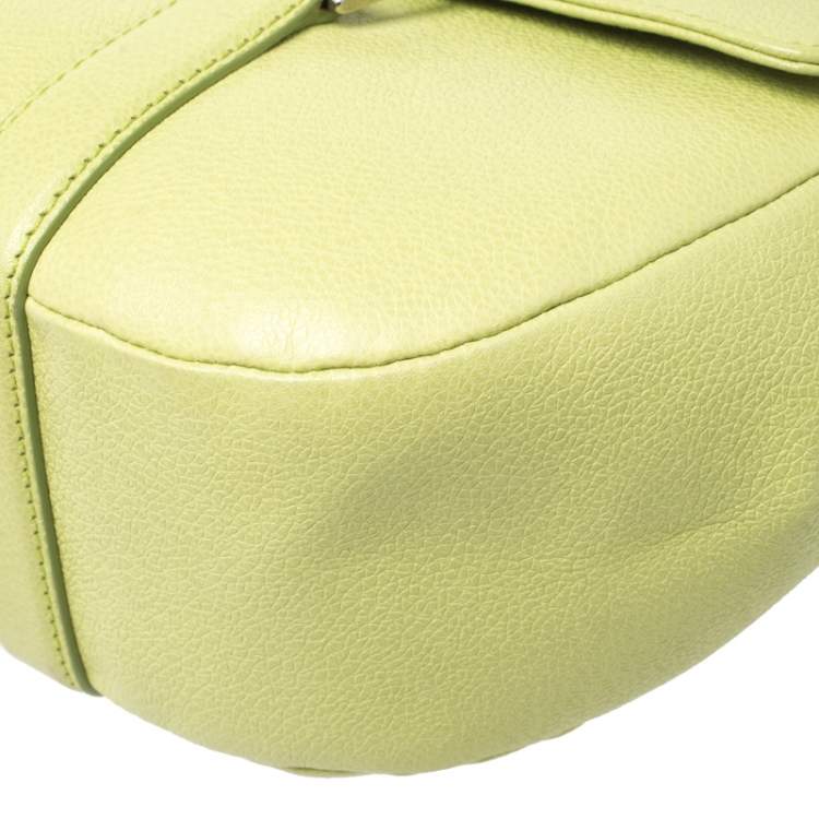 Pre Owned Bvlgari Neon Green Leather Flap Satchel