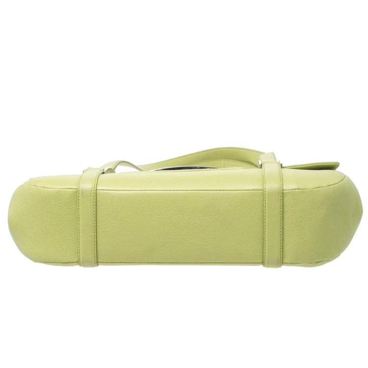 Pre Owned Bvlgari Neon Green Leather Flap Satchel