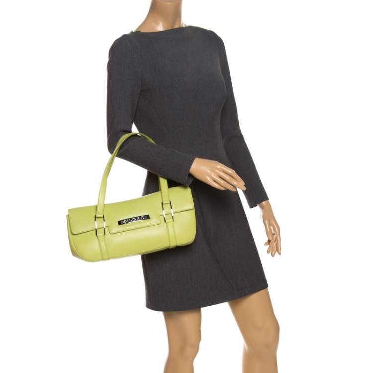 Pre Owned Bvlgari Neon Green Leather Flap Satchel