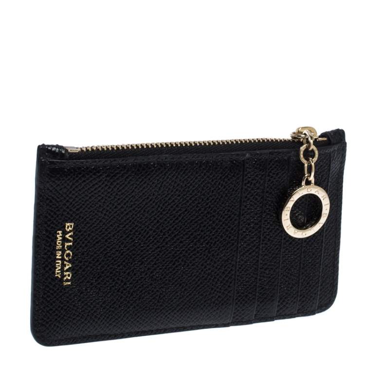 Pre Owned Bvlgari Black Leather Zip Credit Card Holder