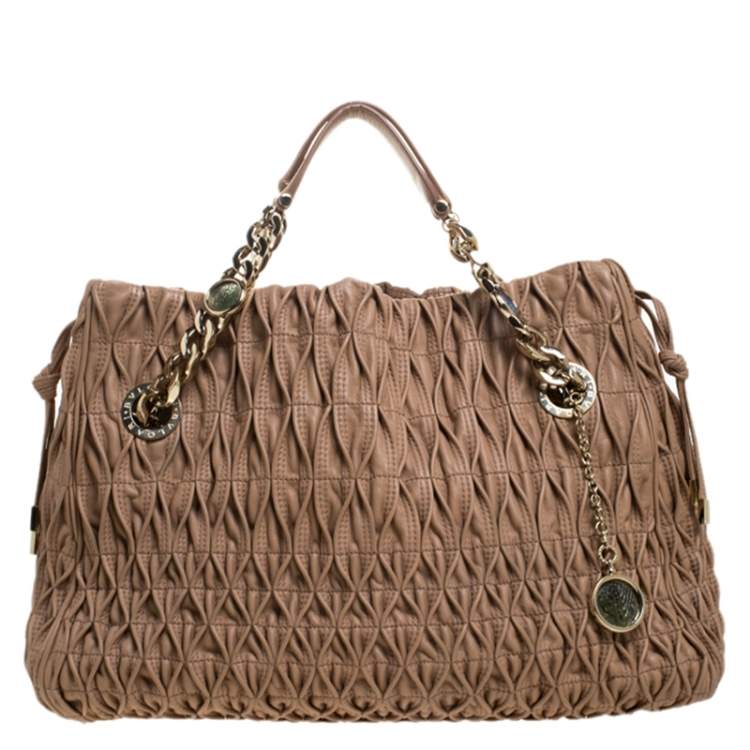 Pre Owned Bvlgari Nude Beige Willow Matelassé Leather Monete Tote