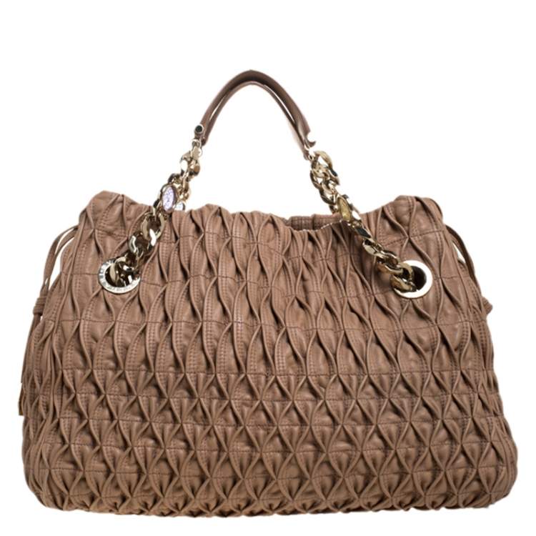 Pre Owned Bvlgari Nude Beige Willow Matelassé Leather Monete Tote