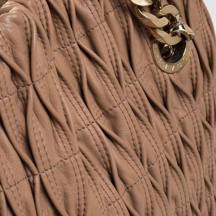 Pre Owned Bvlgari Nude Beige Willow Matelassé Leather Monete Tote