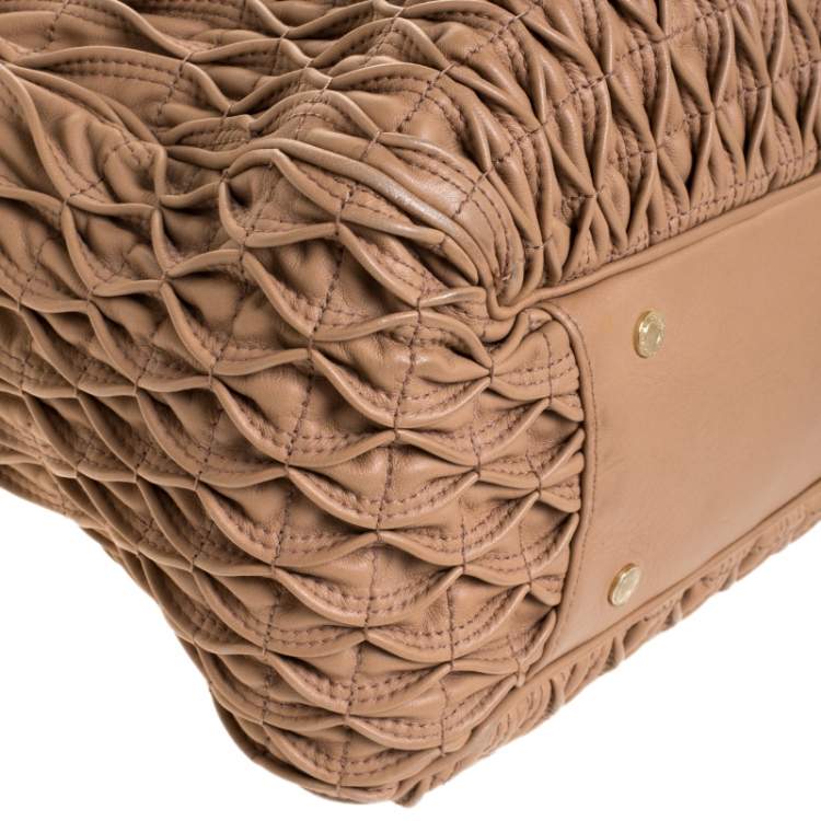 Pre Owned Bvlgari Nude Beige Willow Matelassé Leather Monete Tote