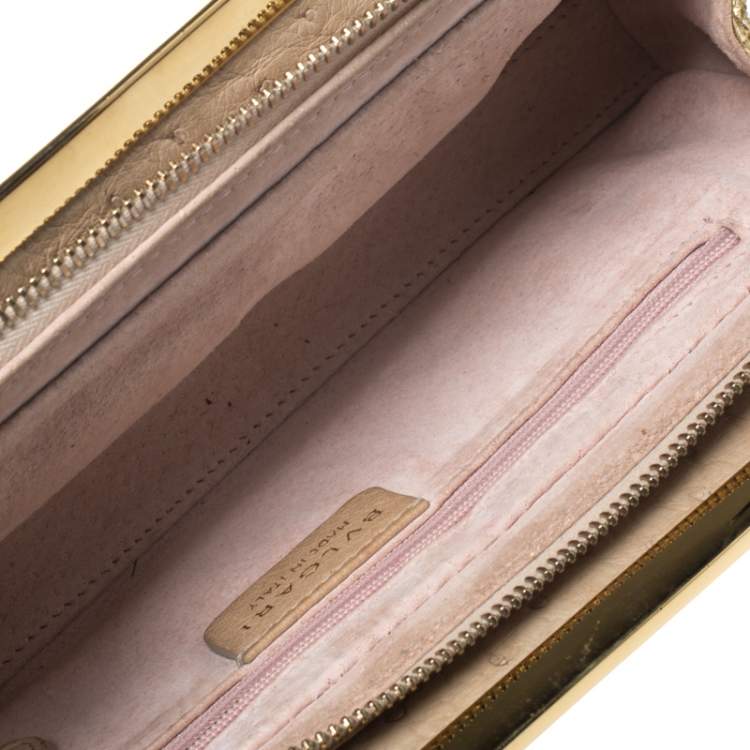 Pre Owned Bvlgari Metallic Gold Floral Embossed Straw Clutch
