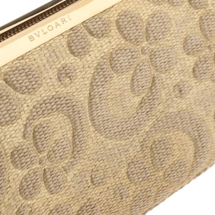 Pre Owned Bvlgari Metallic Gold Floral Embossed Straw Clutch