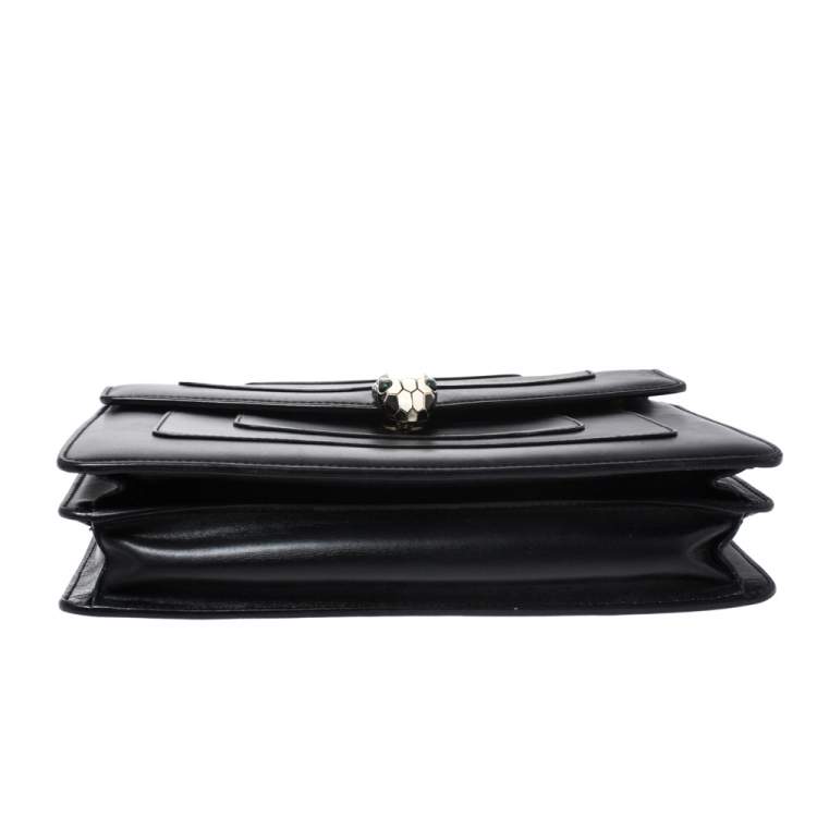 Pre Owned Bvlgari Black Leather Medium Serpenti Forever Flap Shoulder Bag