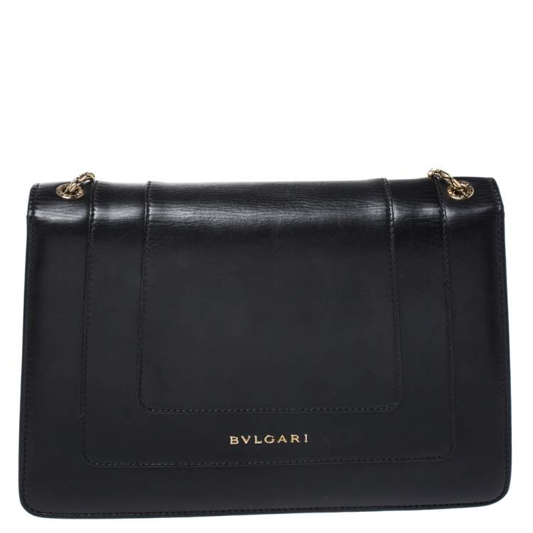 Pre Owned Bvlgari Black Leather Medium Serpenti Forever Flap Shoulder Bag