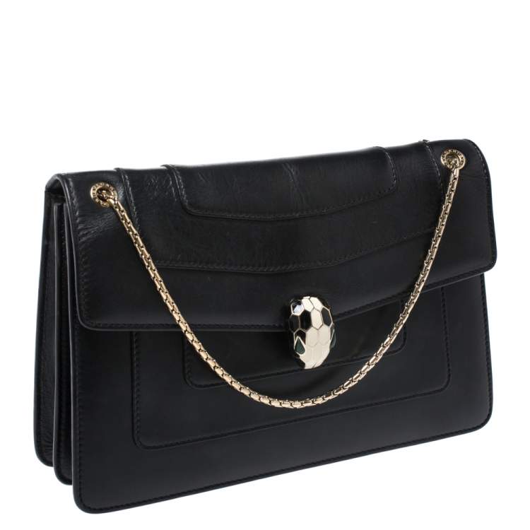 Pre Owned Bvlgari Black Leather Medium Serpenti Forever Flap Shoulder Bag