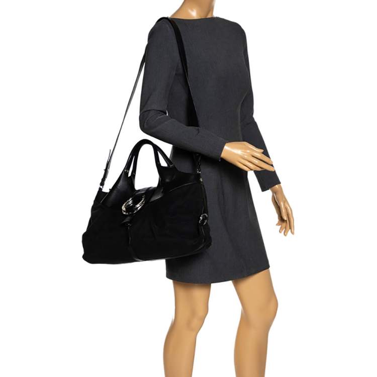 Pre Owned Bvlgari Black Canvas and Leather Chandra Hobo