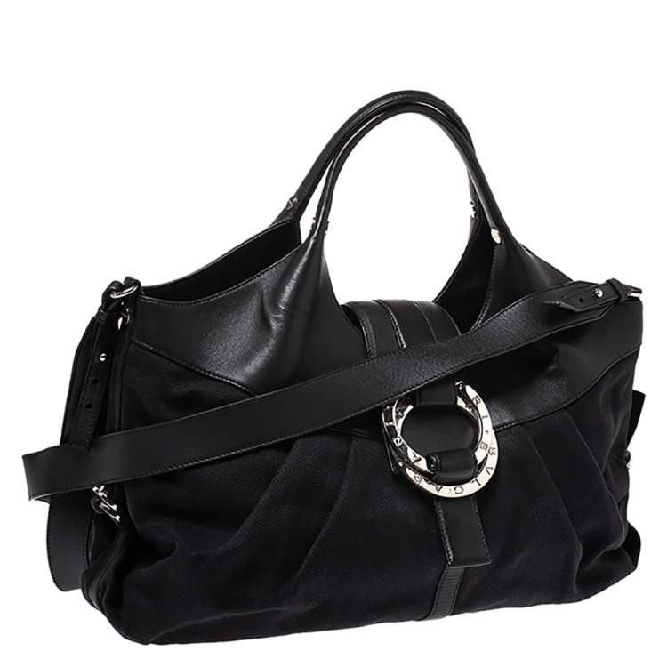 Pre Owned Bvlgari Black Canvas and Leather Chandra Hobo