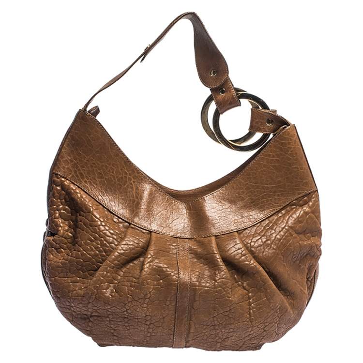 Pre Owned Bvlgari Brown Pleated Leather Hobo
