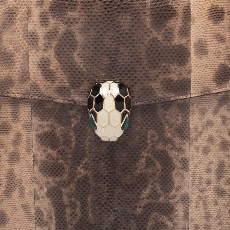 Pre Owned Bvlgari Beige Karung Medium Serpenti Forever Shoulder Bag 