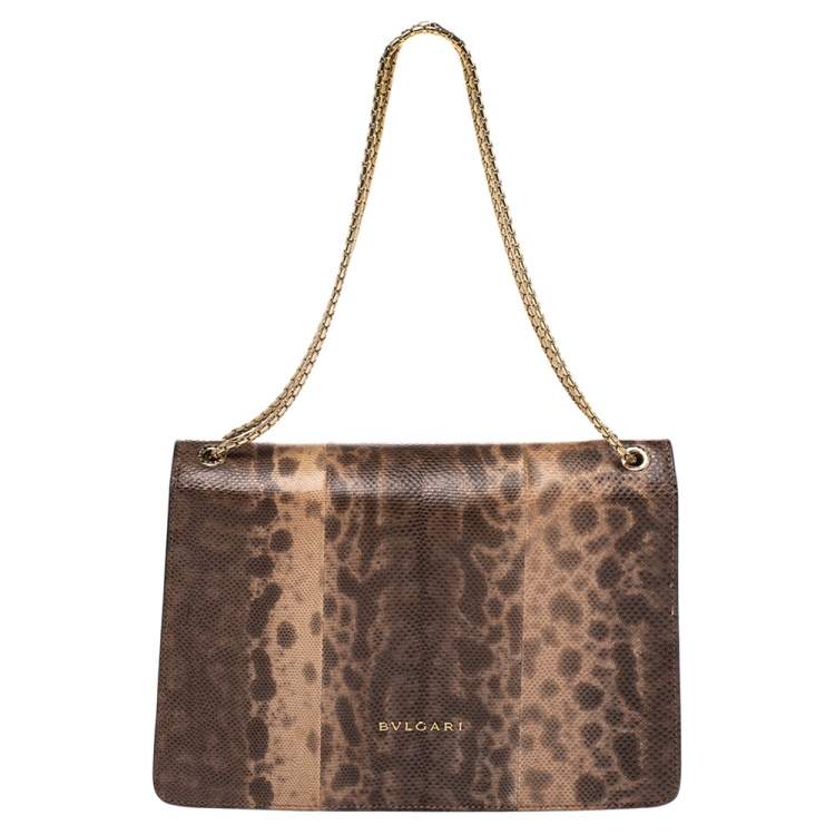 Pre Owned Bvlgari Beige Karung Medium Serpenti Forever Shoulder Bag 