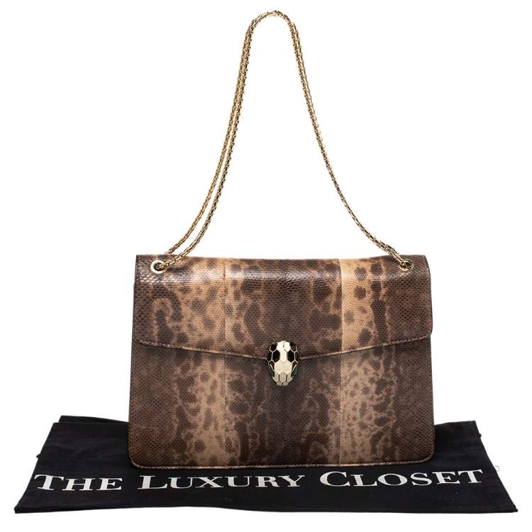 Pre Owned Bvlgari Beige Karung Medium Serpenti Forever Shoulder Bag 