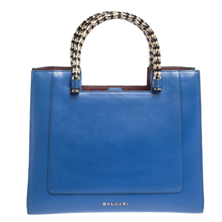 Pre Owned Bvlgari Blue/Maroon Leather Serpenti Scaglie Tote