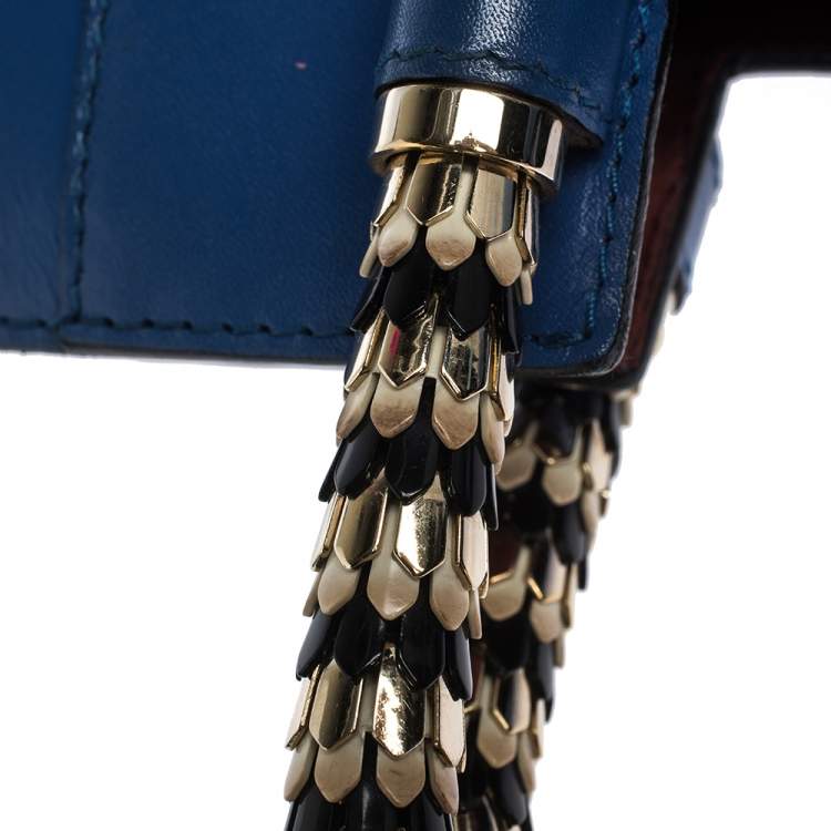 Pre Owned Bvlgari Blue/Maroon Leather Serpenti Scaglie Tote