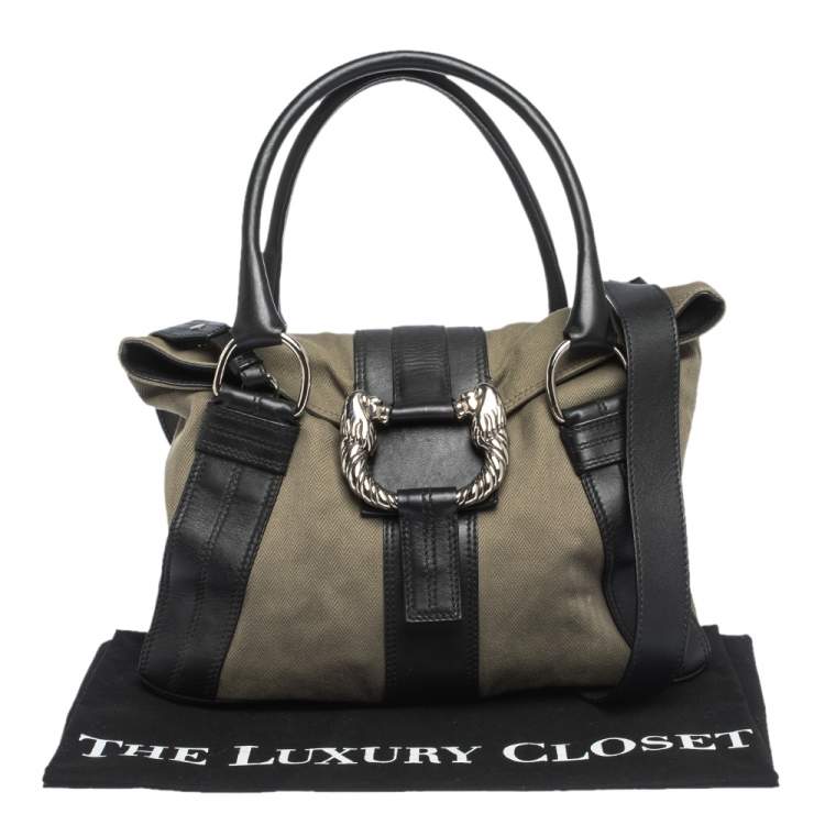 Pre Owned Bvlgari Black/Pale Green Fabric and Leather Leoni Shoulder Bag