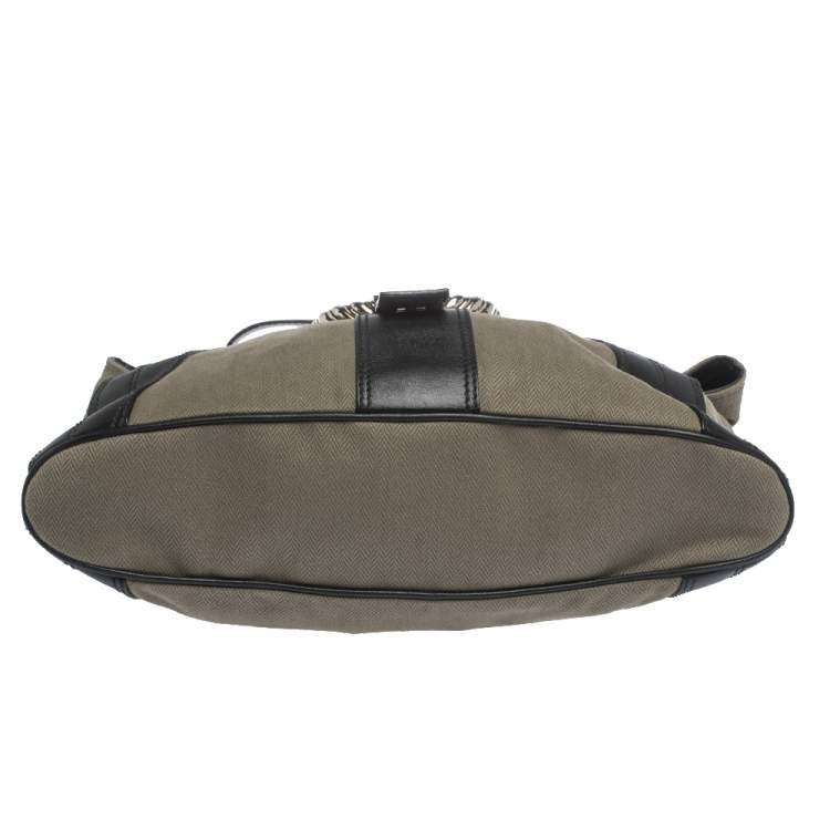 Pre Owned Bvlgari Black/Pale Green Fabric and Leather Leoni Shoulder Bag