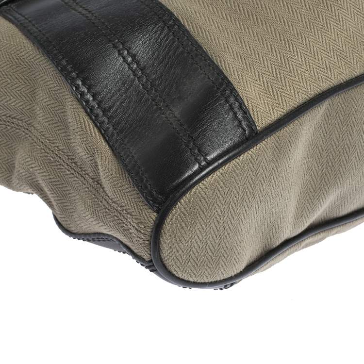 Pre Owned Bvlgari Black/Pale Green Fabric and Leather Leoni Shoulder Bag