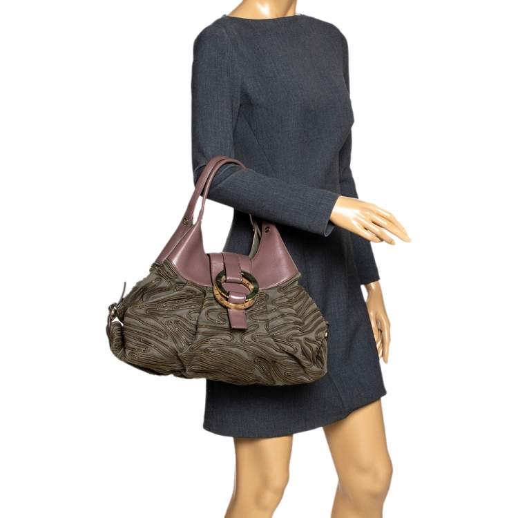 مملوكة مسبقًا Bvlgari Pale Green/Purple Canvas and Leather Chandra Hobo