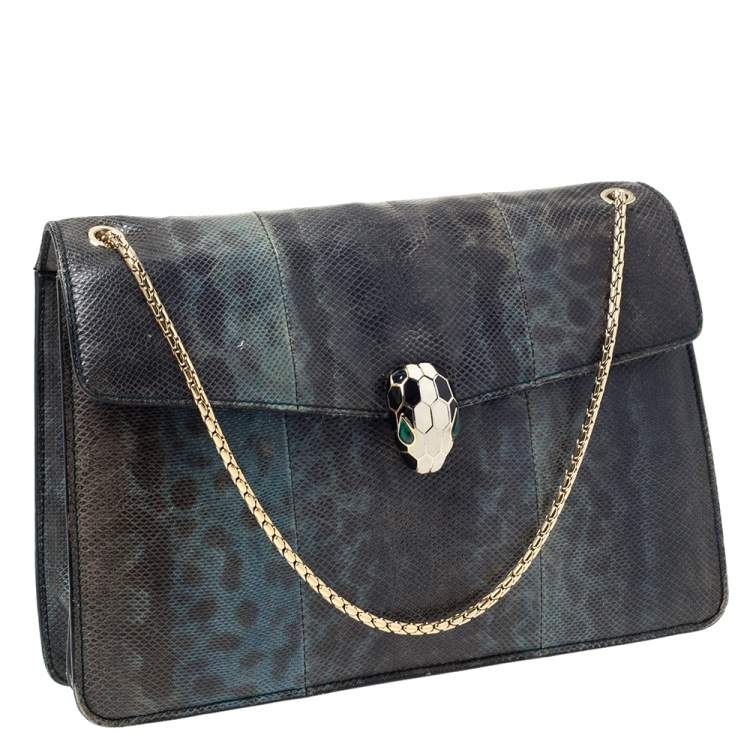 Pre Owned Bvlgari Green Karung Medium Serpenti Forever Shoulder Bag 