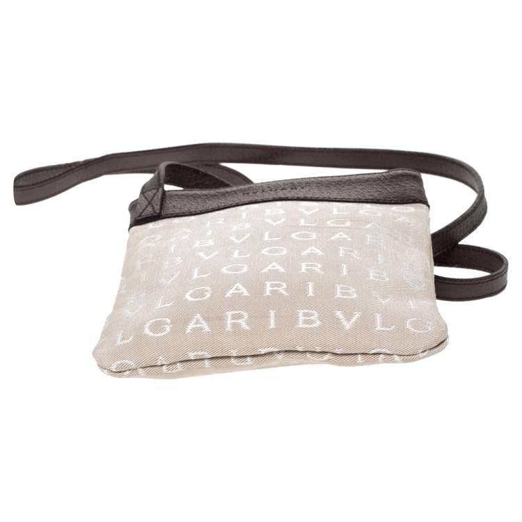 Pre Owned Bvlgari Brown/Beige Mania Canvas and Leather Crossbody Bag