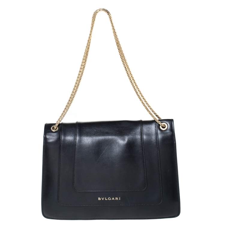 مملوكة مسبقًا Bvlgari Black Leather Medium Serpenti Forever Flap Shoulder Bag
