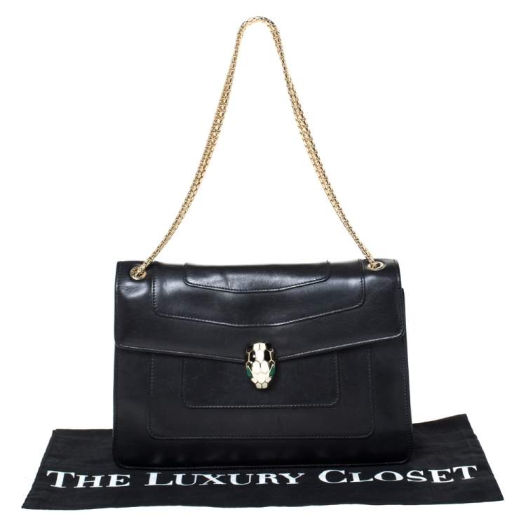 مملوكة مسبقًا Bvlgari Black Leather Medium Serpenti Forever Flap Shoulder Bag