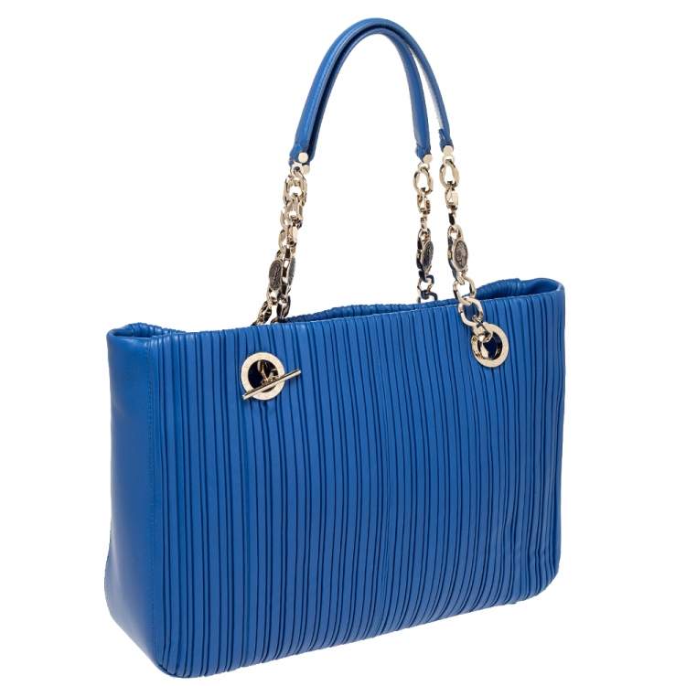 Pre Owned Bvlgari Royal Blue Leather Monte Plisse Shopper Tote