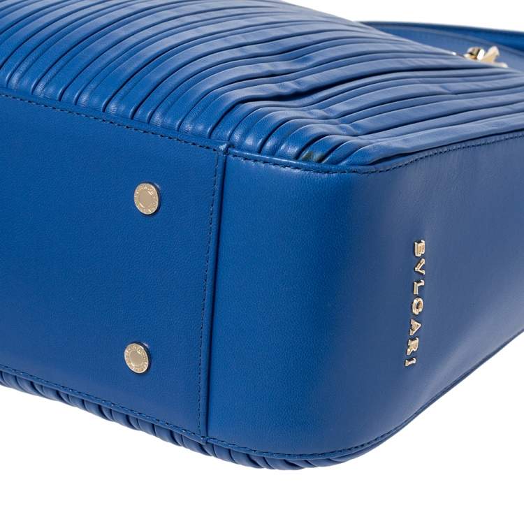 Pre Owned Bvlgari Royal Blue Leather Monte Plisse Shopper Tote