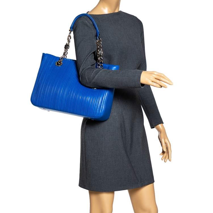 Pre Owned Bvlgari Royal Blue Leather Monte Plisse Shopper Tote