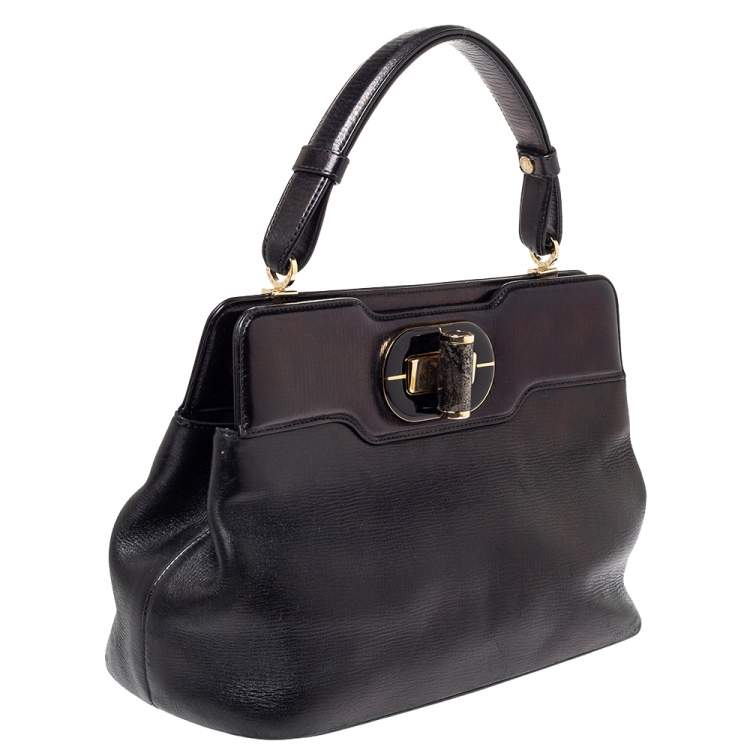 Pre Owned Bvlgari Black Leather Isabella Rossellini Top Handle Bag