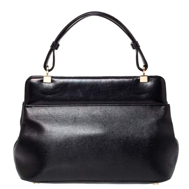 Pre Owned Bvlgari Black Leather Isabella Rossellini Top Handle Bag