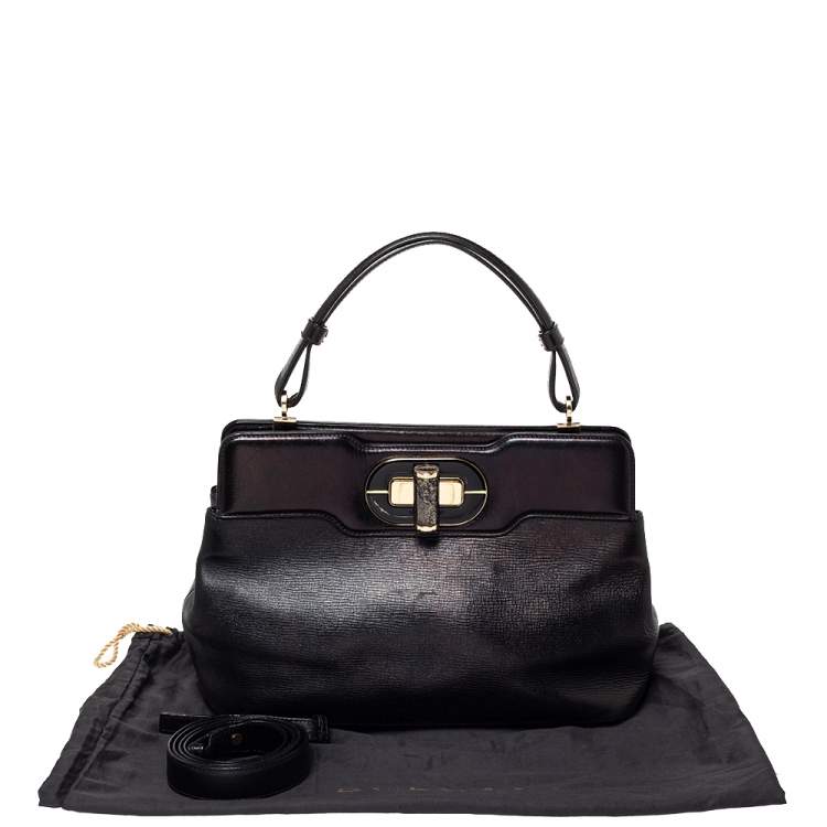 Pre Owned Bvlgari Black Leather Isabella Rossellini Top Handle Bag