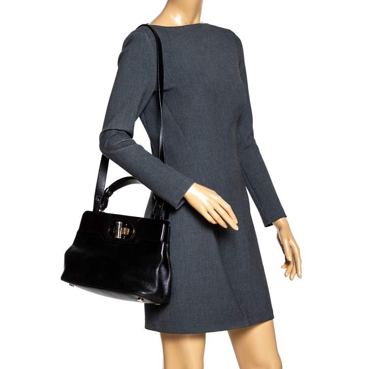 Pre Owned Bvlgari Black Leather Isabella Rossellini Top Handle Bag