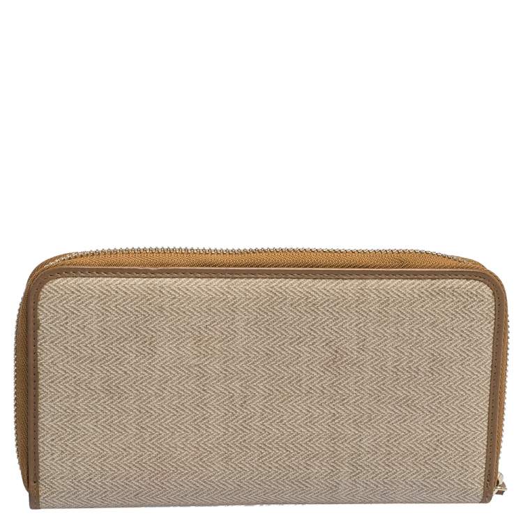 Pre Owned Bvlgari Beige/Brown Printed Coated Canvas Zip Around Wallet