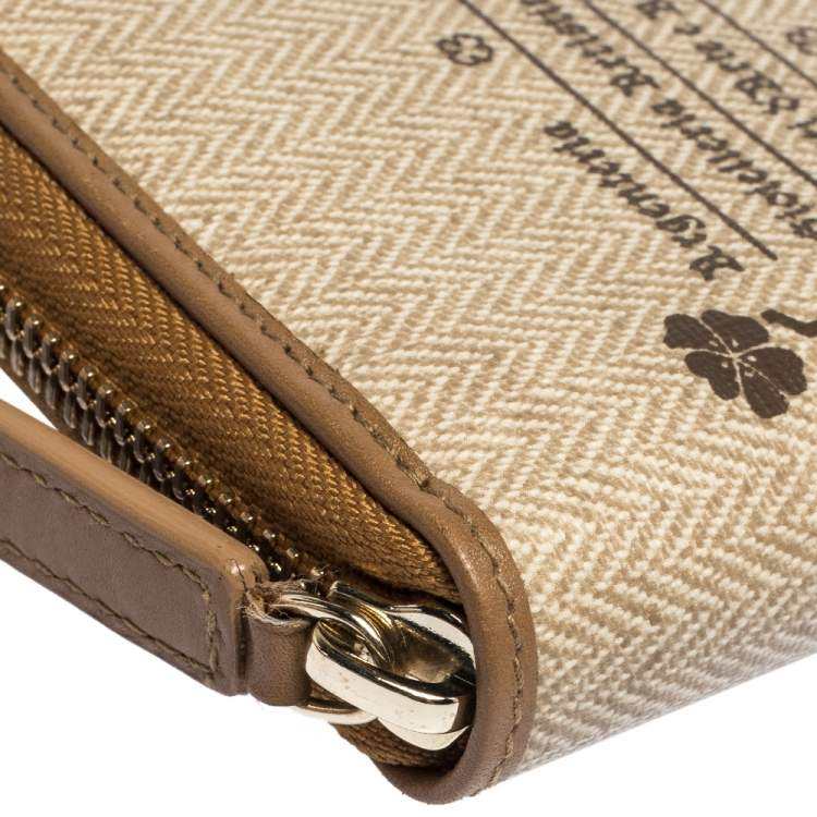 Pre Owned Bvlgari Beige/Brown Printed Coated Canvas Zip Around Wallet