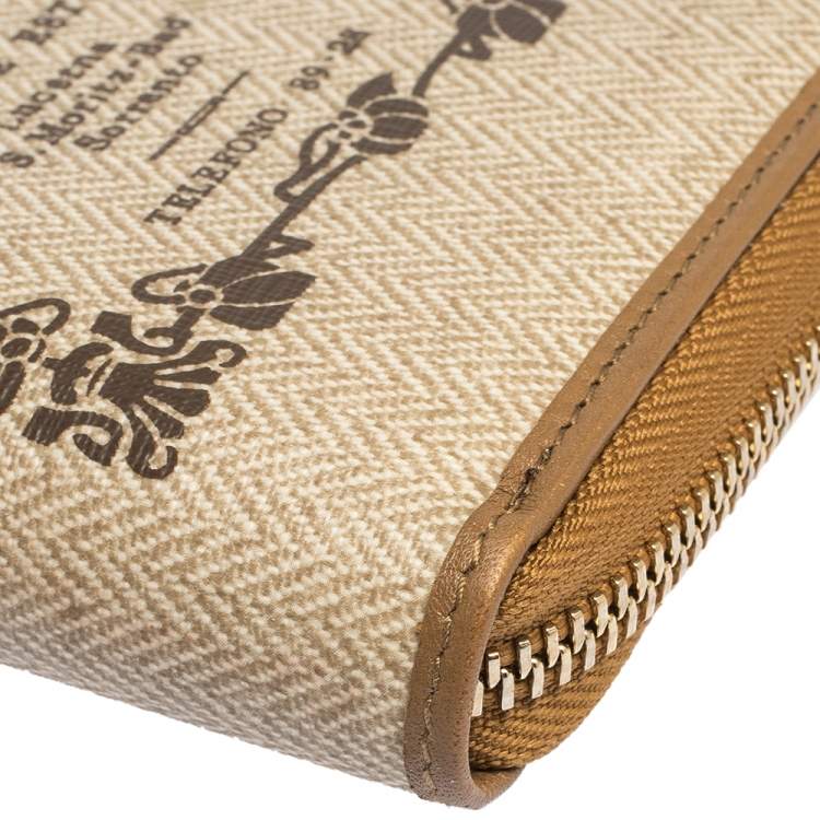 Pre Owned Bvlgari Beige/Brown Printed Coated Canvas Zip Around Wallet