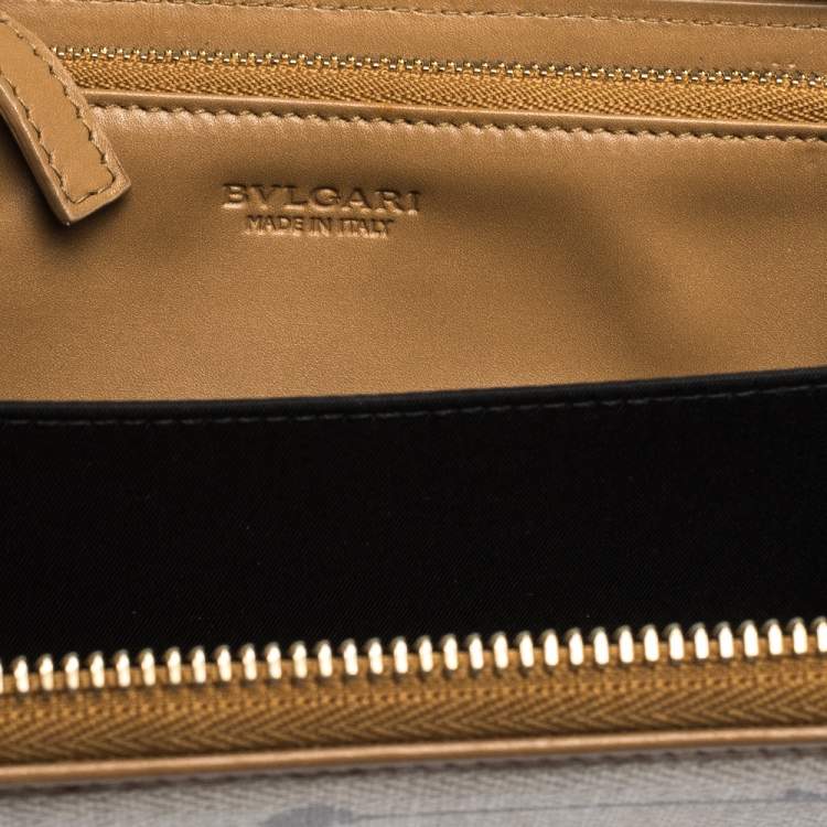 Pre Owned Bvlgari Beige/Brown Printed Coated Canvas Zip Around Wallet