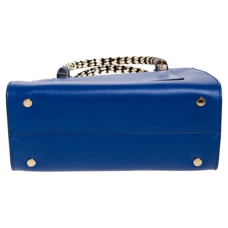 Pre Owned Bvlgari Blue Leather Small Serpenti Scaglie Tote