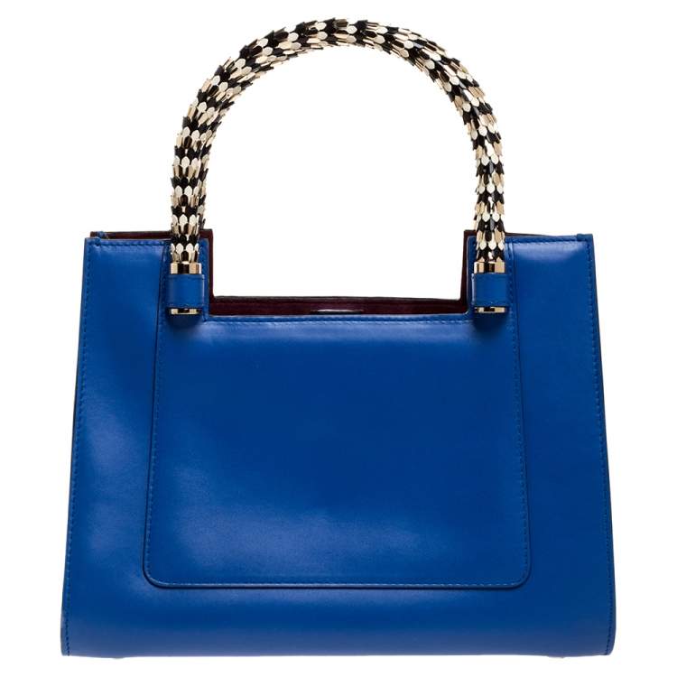 Pre Owned Bvlgari Blue Leather Small Serpenti Scaglie Tote
