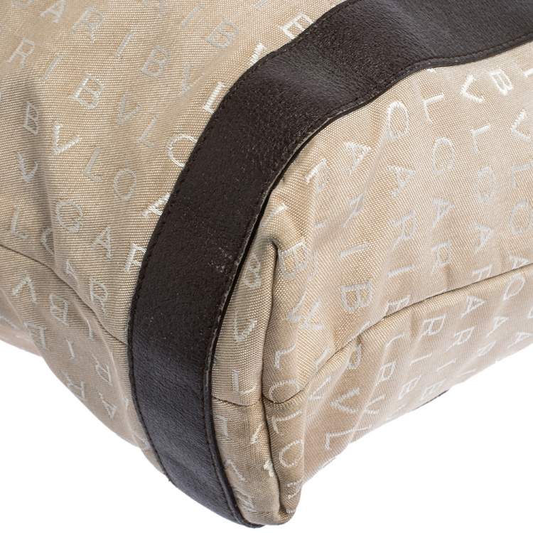 Pre Owned Bvlgari Beige/Brown Logo Mania Canvas and Leather Tote